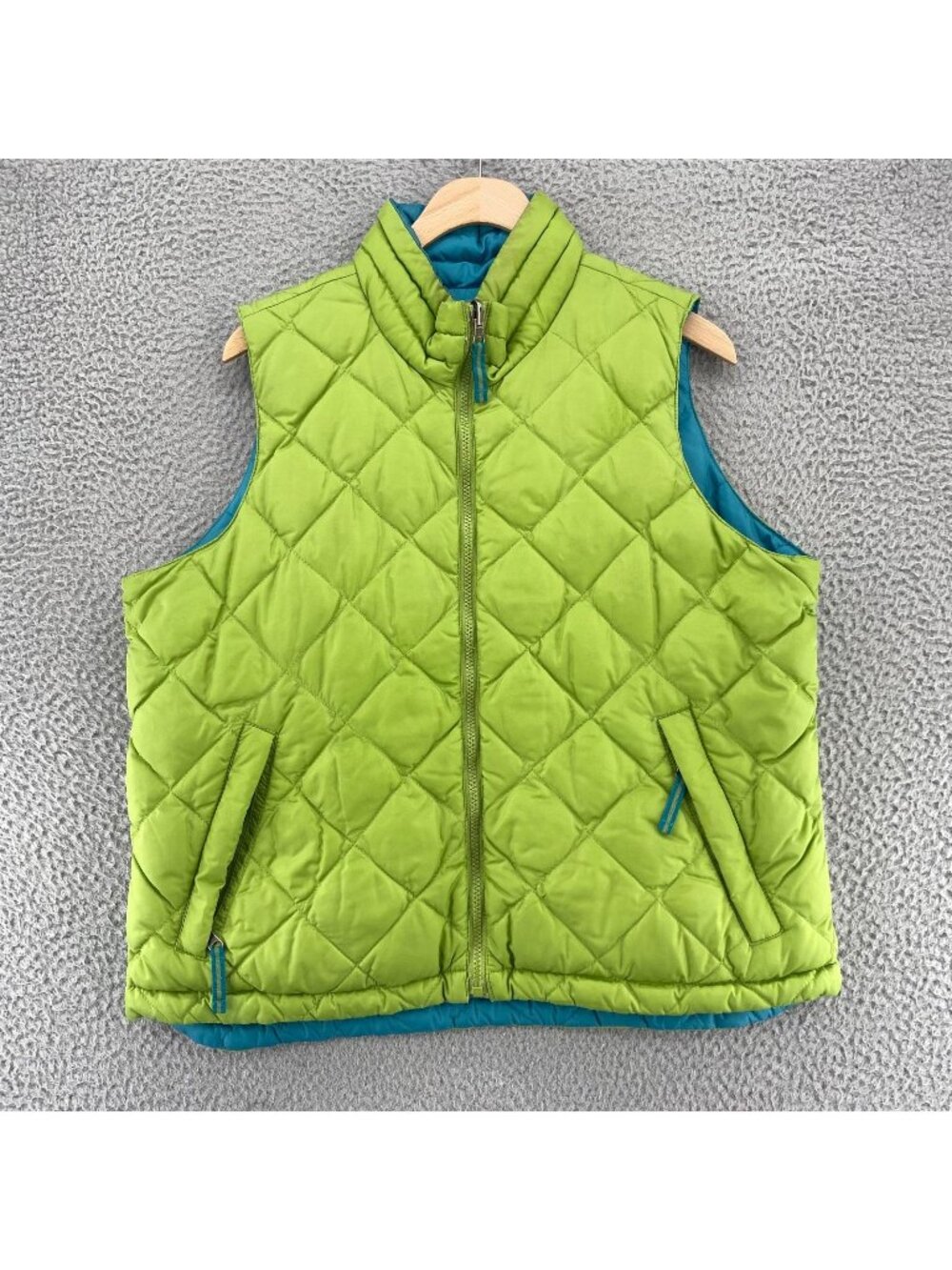 Coldwater Creek Vest Womens Large Green Blue Reversible Puffer Mock Neck Pockets